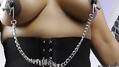 Hornylily with nipple clamps fucking bbc toy